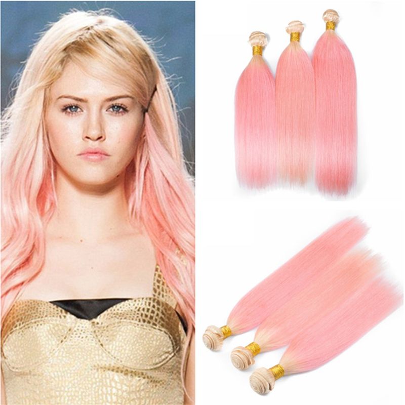 Bleach Blonde And Pink Hair Extensions Human Hair Bundles 2 Tone