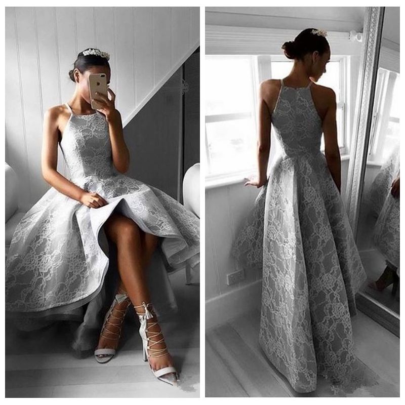 silver high low wedding dress