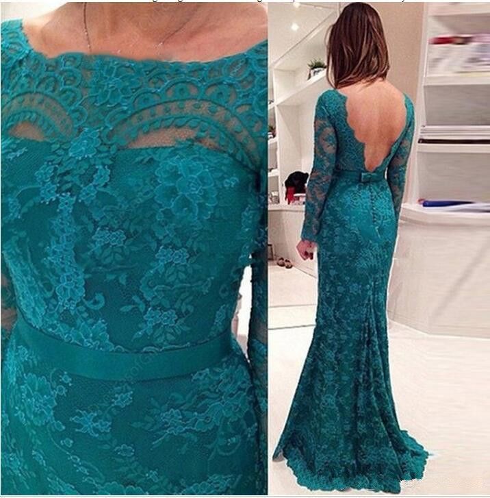 Hunter Green Lace Long Mother Of The Bride Dresses Long Sleeve Matched