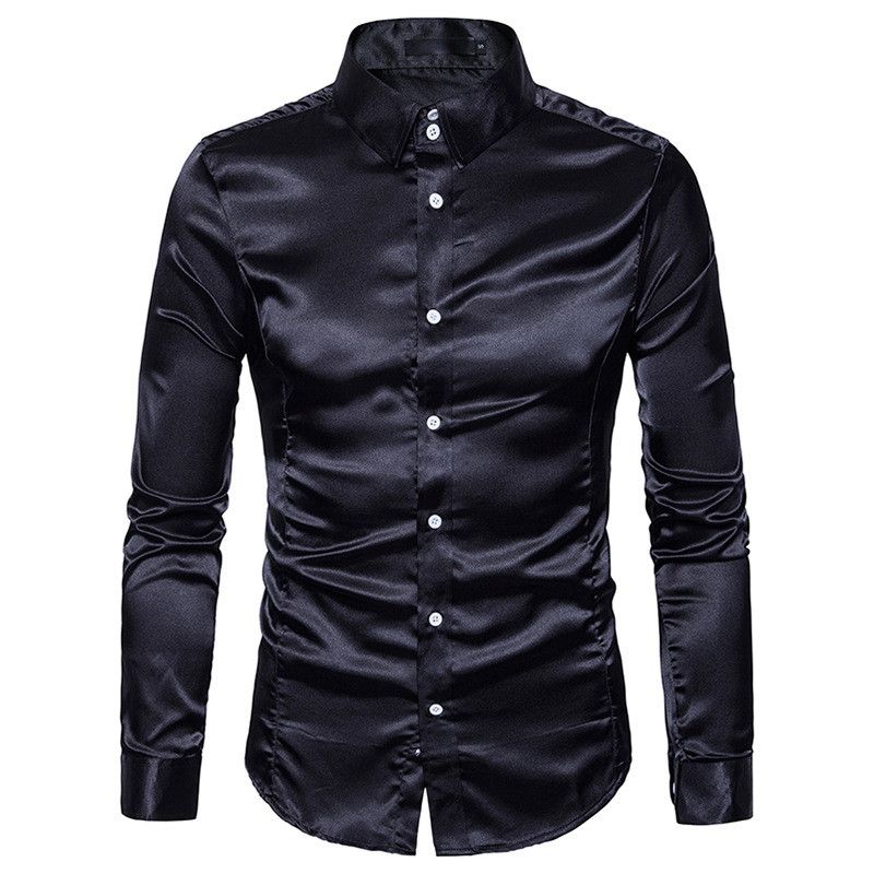 Camisa de seda preta masculina Clearance