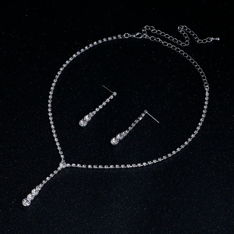 Hermoso Cristal Claro Plateado Plata Pendientes Collar Estilo Tenis KPW4 Conjunto