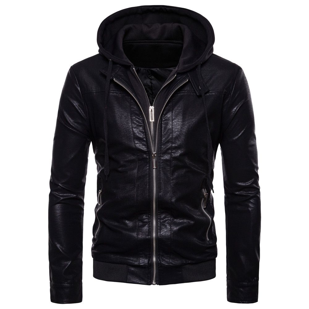 jaqueta casual zíper feminina pu couro com capuz