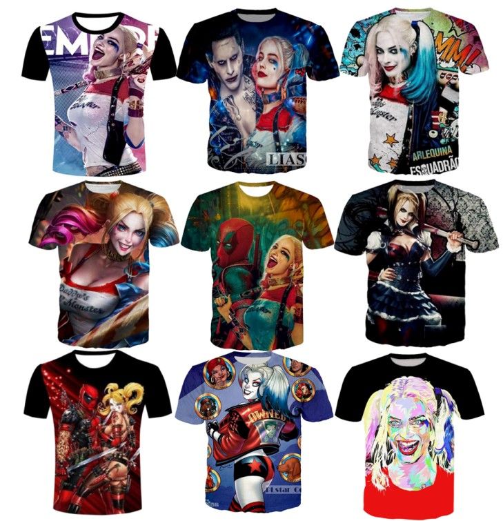 Nueva moda parejas hombres mujeres Harley Quinn Joker impresión 3D No Cap Casual camisetas Tee Tops Nueva moda parejas hombres mujeres Harley Quinn Joker impresión 3D No Cap Casual camisetas Tee Tops