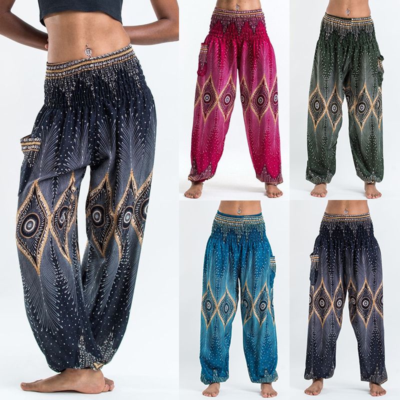 Acquistare Allentati Pantaloni Di Cotone Stampato Donne Nazionali Di Stile  Elastico Rigonfio Boho Femminile Harem Pantaloni Lunghi Comfy Tasca  Laterale Pantaloni Indie Folk Economico | Consegna Veloce E Qualità |  DHgate Italy