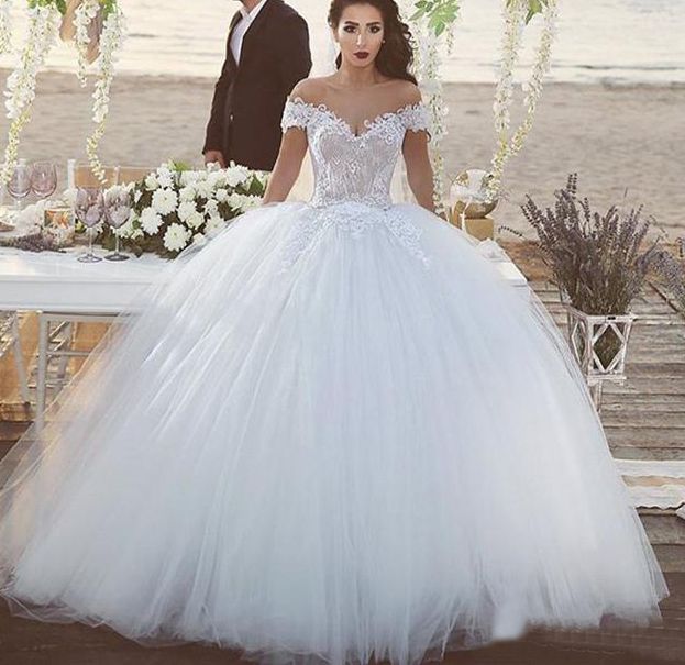 Acquista Abiti Da Sposa Con Spalle Scoperte In Pizzo Bianco Tulle Plus Size Abiti  Da Sposa Backless Con Stringhe A 161,6 € Dal | DHgate Italy