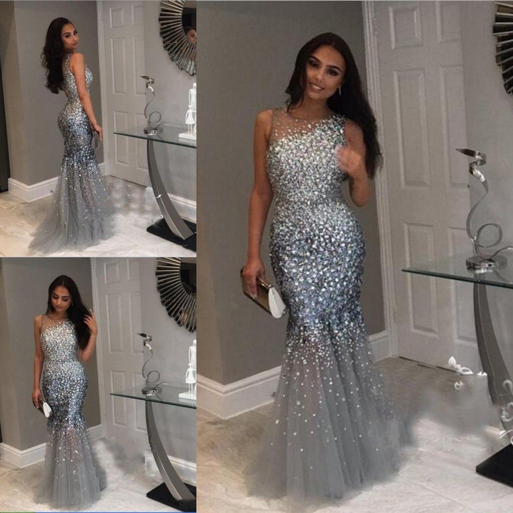 gray mermaid prom dress