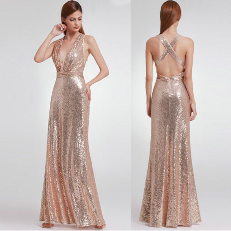 Acquista 2018 Dritto Moderno Abito Da Sera Paillettes Sempre Carino Sexy  Sexy Lungo Collo A V Con Scollo A V Senza Maniche Abiti Da Festa A 78,54 €  Dal Ofun | It.DHgate.Com