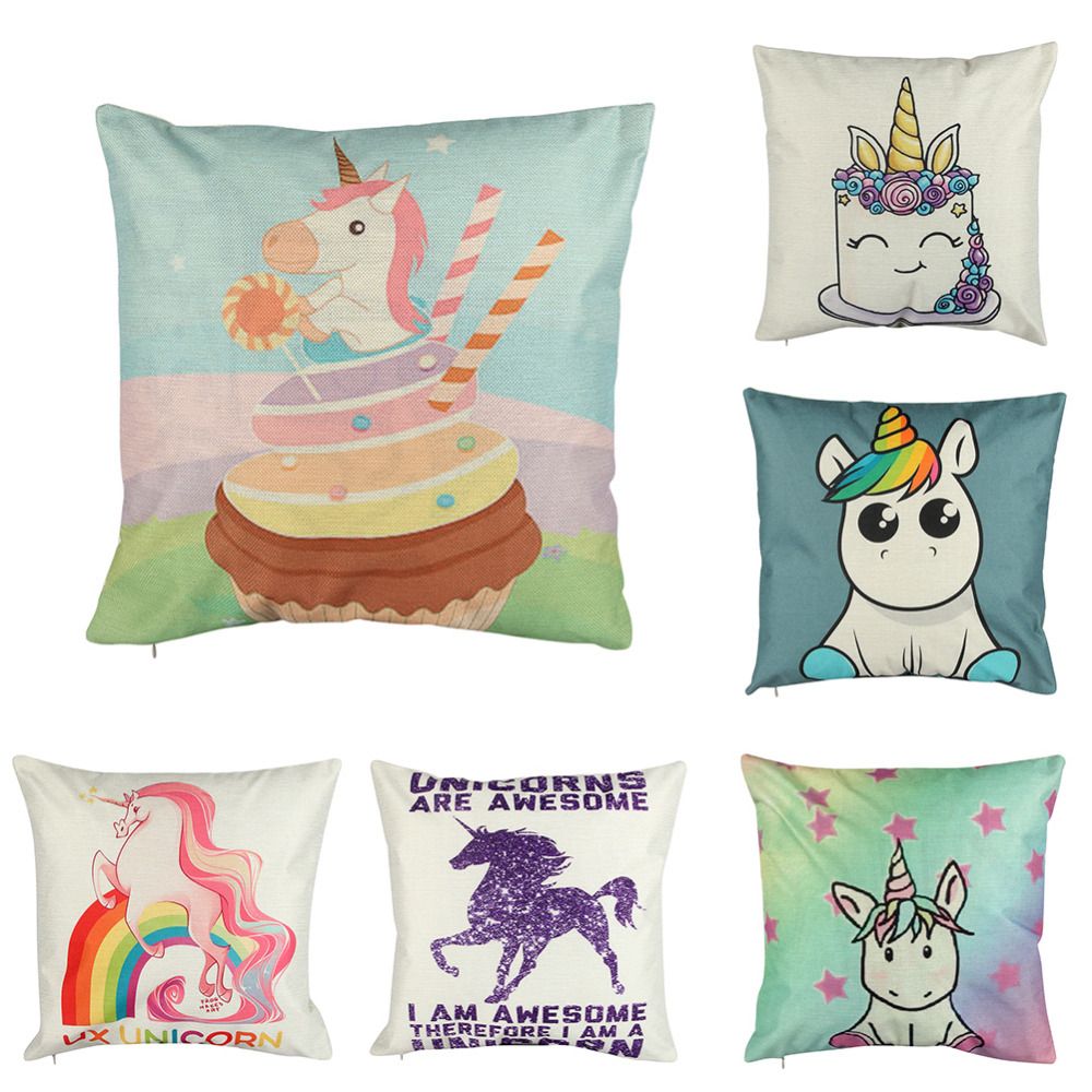 43x43cm 17 Kinds Unicorn Printed Pillow Cover Square Case Cotton