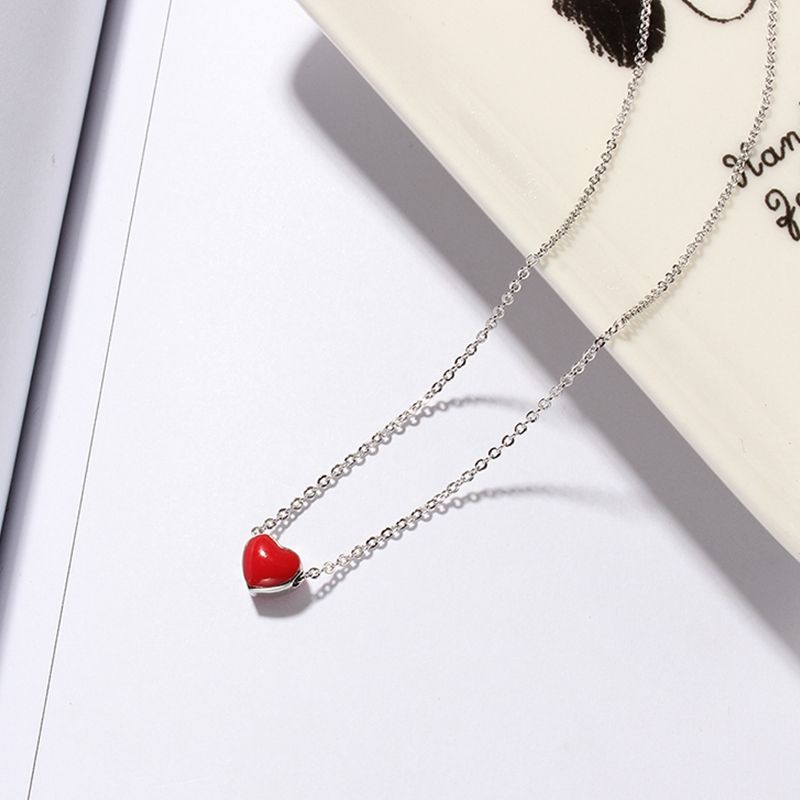 joyería necesaria pequeña y dulce corazón rojo collar S925 hebilla de caliente colgante