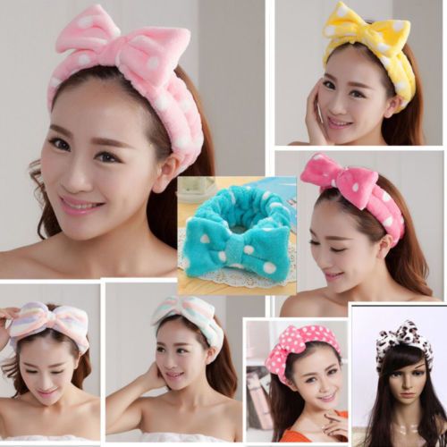 Beauty Big Bow Dot Striped Soft Shower Hair Band Wrap Headband