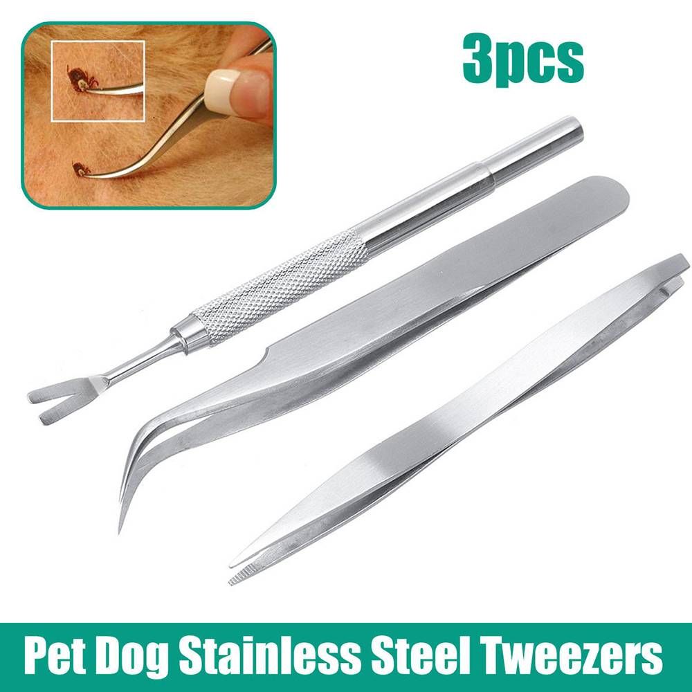 2021 Pet Dog Cat Tick Remover Kit Stainless Steel Tweezers Tick Removal