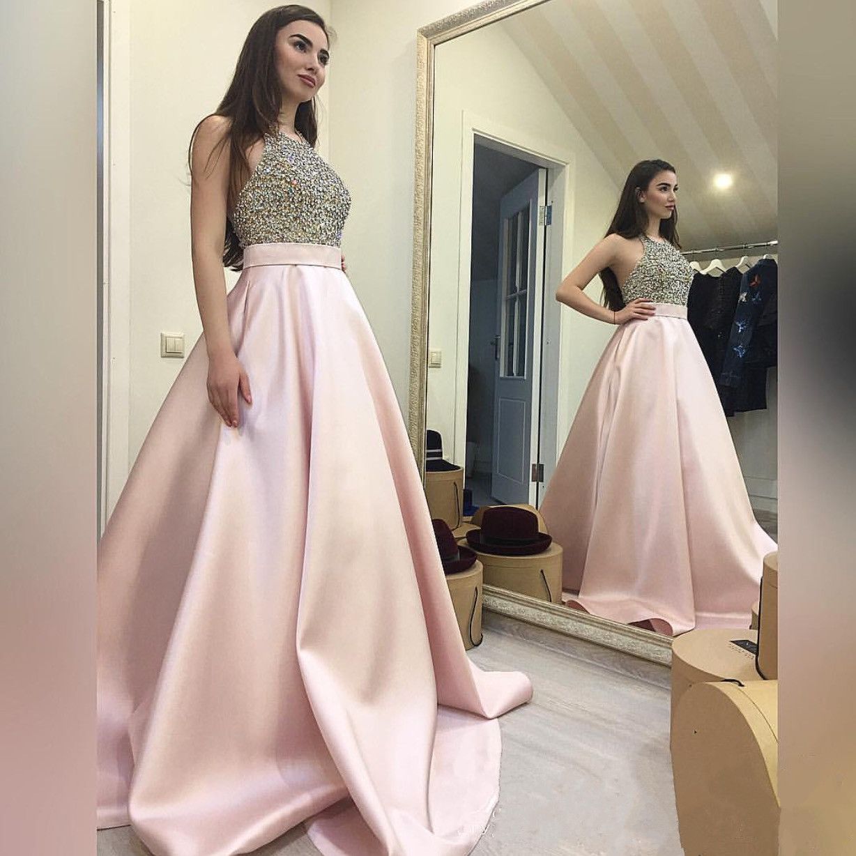 Acquistare Abiti Da Cerimonia Da Cerimonia Donna Crew Beading Pink Gonna Di  Raso Abito Da Sposa Occasioni Speciali Prom Abito Da Damigella Donore  Economico | Consegna Veloce E Qualità | DHgate Italy