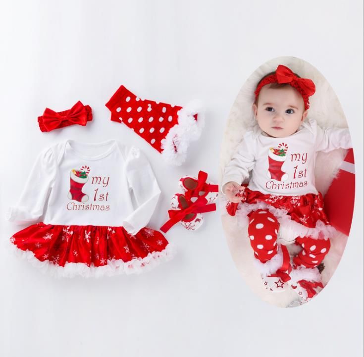 Manga longa floco de neve bebê roupas de natal de quatro peças set 0-2 anos Manga longa floco de neve bebê roupas de natal de quatro peças set 0-2 anos