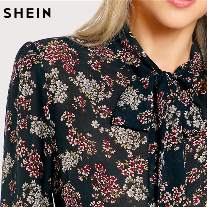 Compra SHEIN Blusas Y Blusas Para Mujer De Color Multicolor Pajarita Cuello  Floral Blusa Con Cuello Alto Manga Larga Blusas Elegantes Camisas Barato |  Entrega Rápida Y Calidad | Es.Dhgate