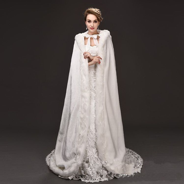 Bridal Winter Wedding Cloak Cape Satin Hooded with Fur Trim Long Bridal Winter