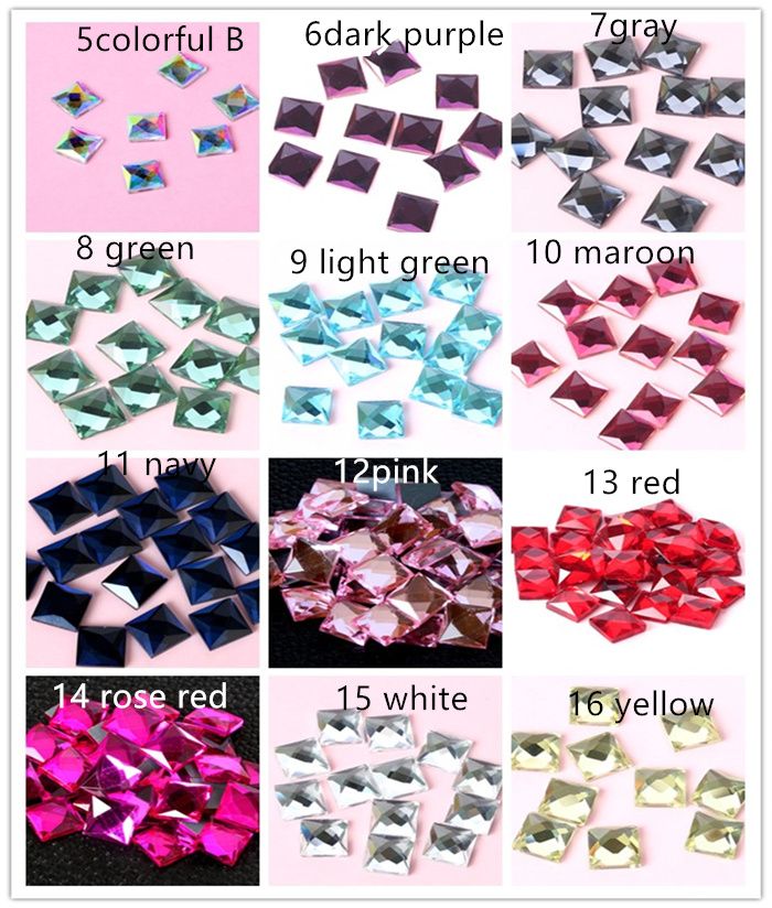 300pcs 16 цвета 6 * 6 мм Блестящих площади Стекло Кристалл Вставлять Кристалл площадь FlatBack Charm Beads для DIY ювелирных изделий Обретения