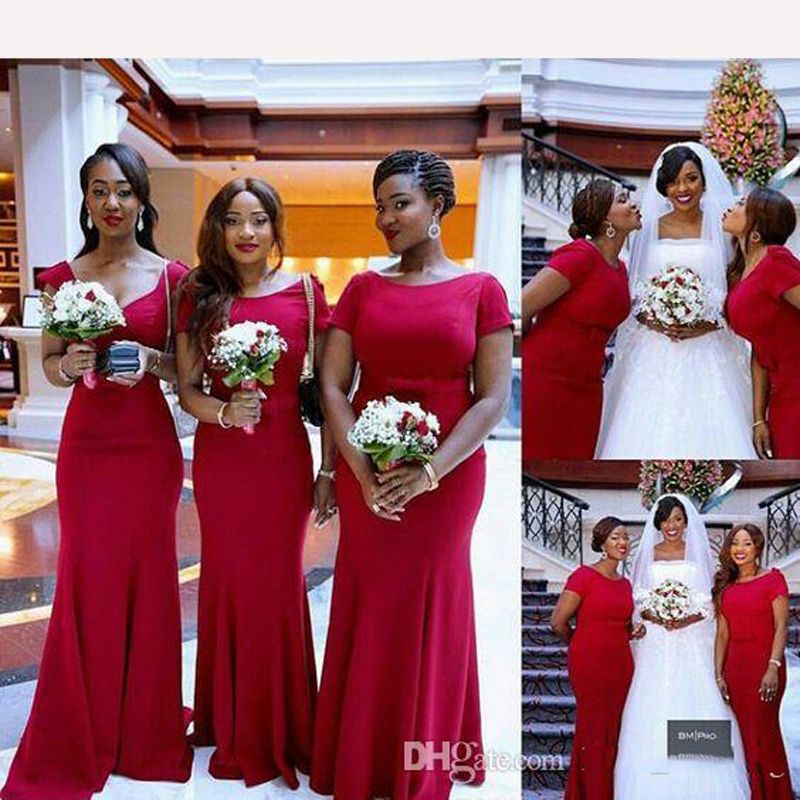 Scoop Neck Short Sleeve Mermaid Bridesmaid Dresses Simple Long Red Wedding Guest Dresses Maid Of Honer Dress Wedding Party Gown Cadbury Purple Bridesmaid Dresses Uk Cheap Plus Size Bridesmaid Dresses From Blissbridal