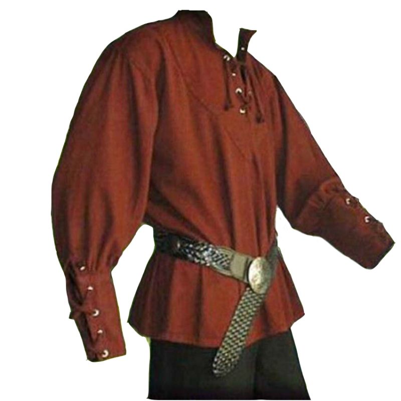 Europeo Medieval Hombres Moda Estilo Vintage Renacimiento Stand Collar Camisa de suelta Hombre Prince