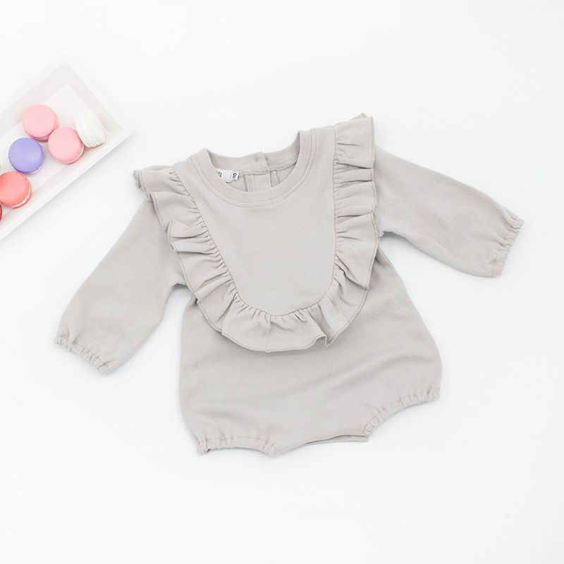 Acheter Pas Cher Mignon Bebe Fille Barboteuse Coton Gris Clair A Manches Longues A Volants Combinaison Vetements De Bebe Nouveau Ne Barboteuses Bebe Onesies Costume Infant Enfants Vetements Du 12 72 Fr Dhgate