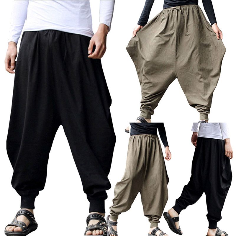 2020 Japanese Casual Cotton Linen Trouser Male Harem Pant Men Ankle ...