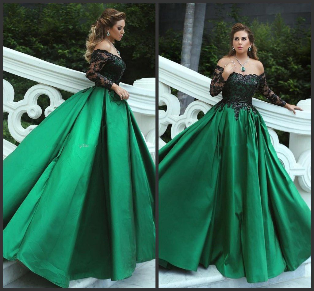 green and black ball gown