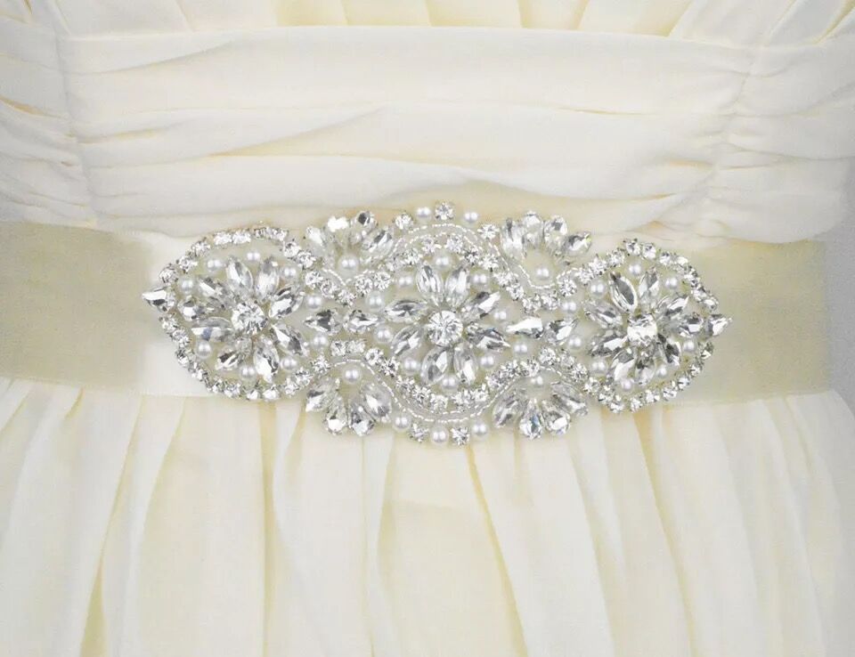 Vintage Handmade Bridal Ribbon Strass Perle Kristall Brautkleid Gürtel Schärpe