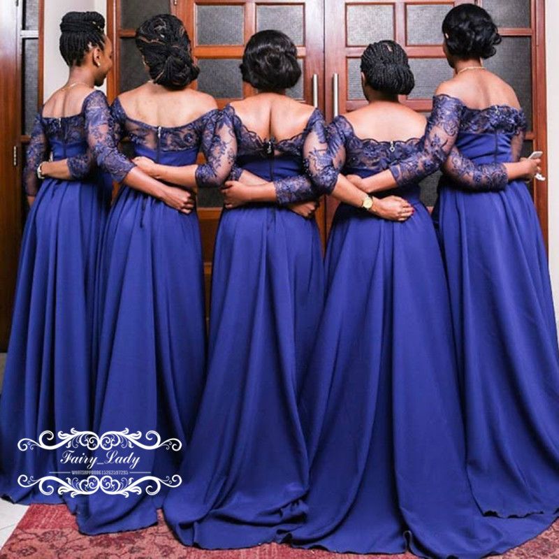 long sleeve blue bridesmaid dresses