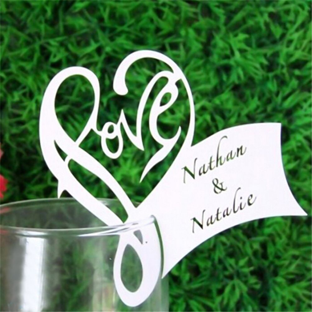 Paper Laser Cut Love Heart Table Name Place Escort Cup Card Wine
