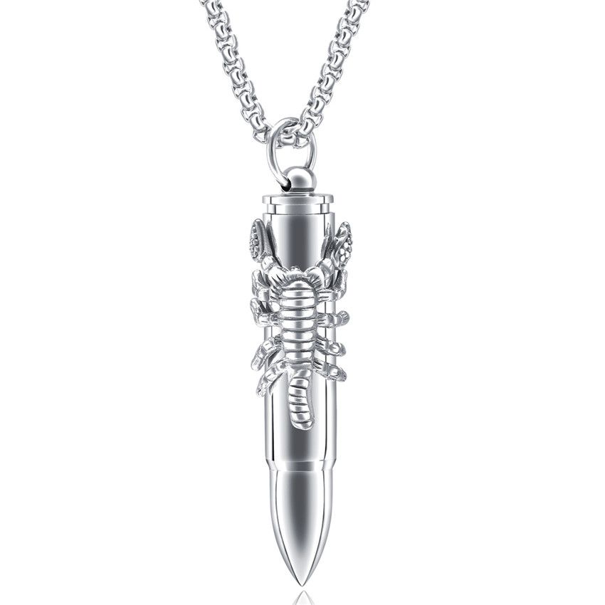 Stainless Steel Titanium Silver Antique Bullet Necklace