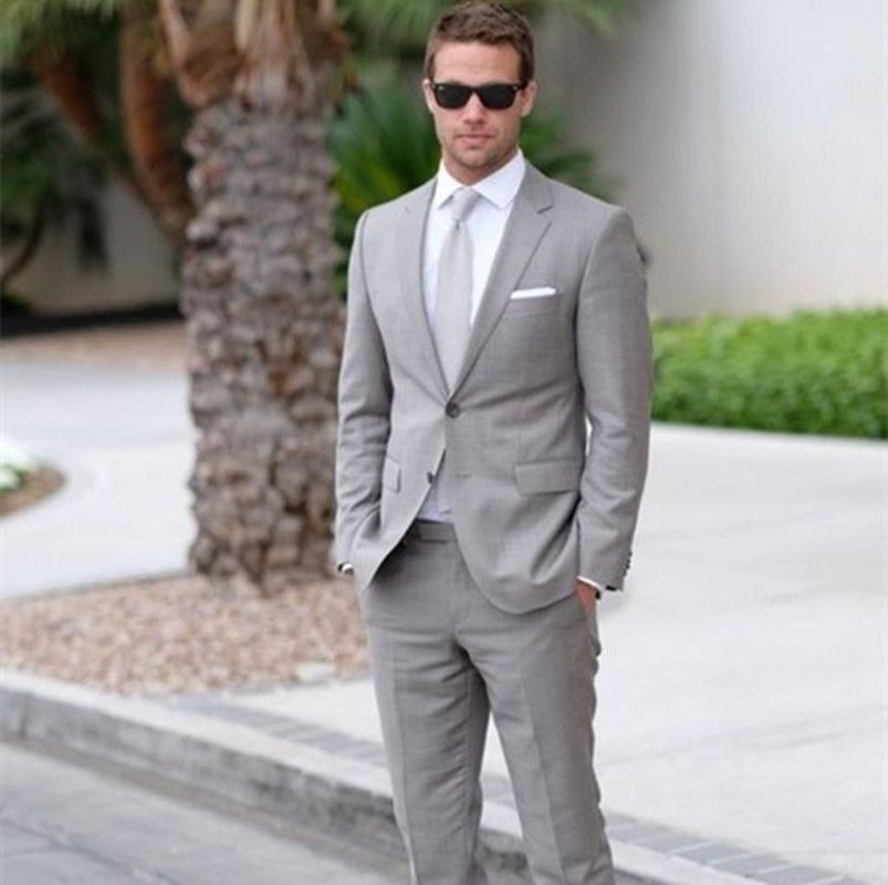 Light Gray Mens Wedding Suits Slim Fit Bridegroom Tuxedos For Men