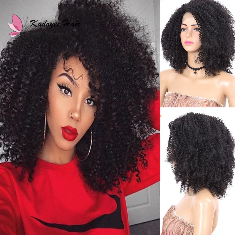 12inch Kinky Curly Lace Front Hair Wig Heat Resistant Side Part