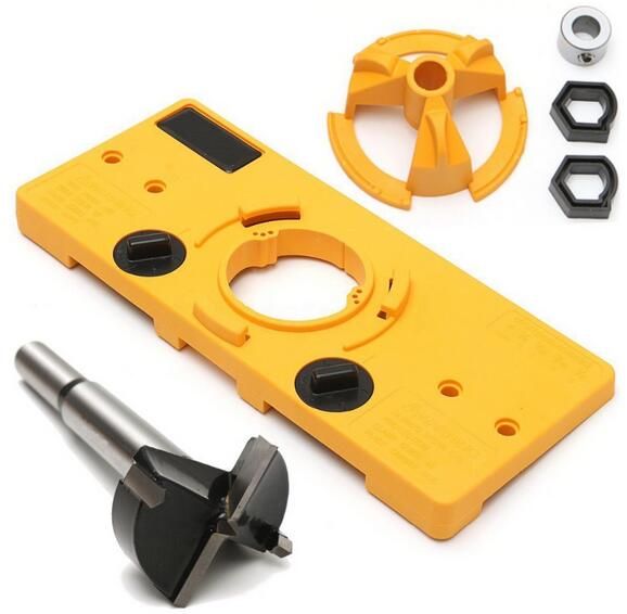 35 mm Cerniera Drilling Jig Forstner Bit Cup Style A Scomparsa Cerniera Jig Drill Guide Set Porta Foro Boring Template /& Bit Cerniera Trapano Jig drill Guide Set