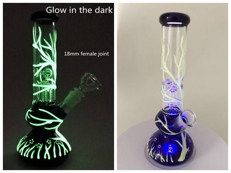 2021 Glow In The Dark Beaker Bong Diffused Downstem Glass Hookahs UV