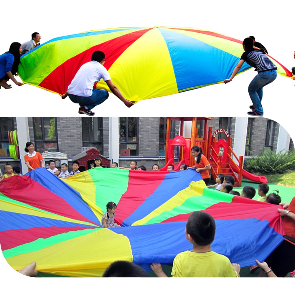 9.8 ft with 8 Colors Galagee 3M Diameter Outdoor Rainbow Play Parachute Toy Gymnastics Parachutes with 16 Handles for Play Teamwork Game Toy for Kids 