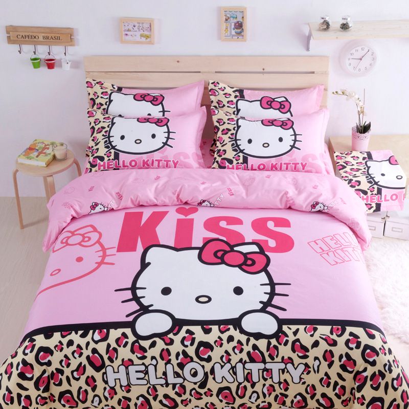 Queen Size Home Textile Cartoon Bedding Set Skin Cotton Hello