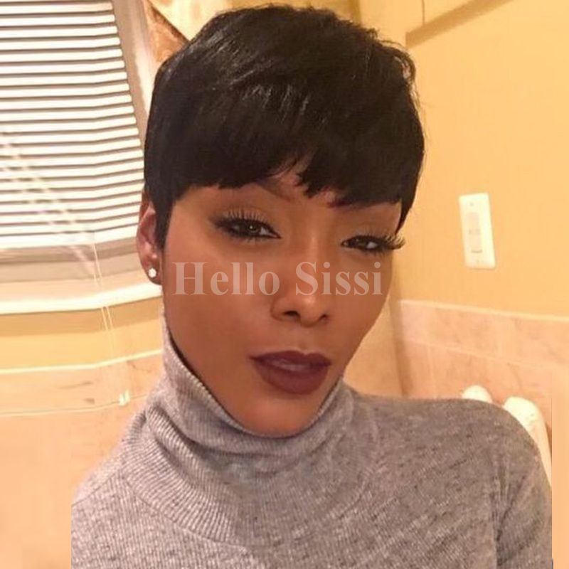 Real Human Hair Pixie Cut Black Short Wig For Black Women