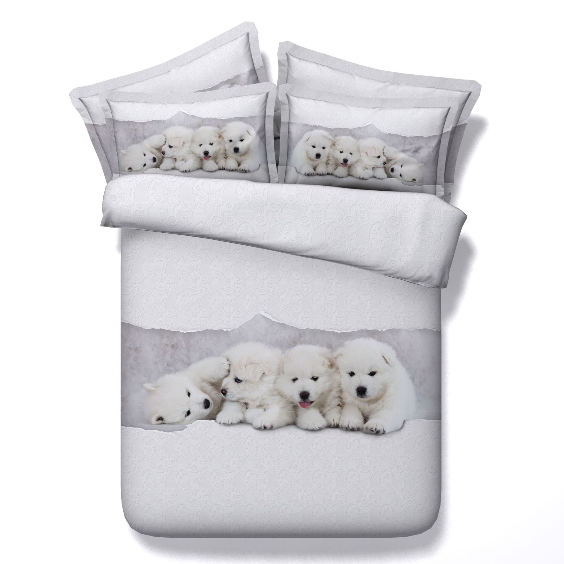 3d Adorable Bedding Sets Dog Duvet Cover Puppy Bedspreads White