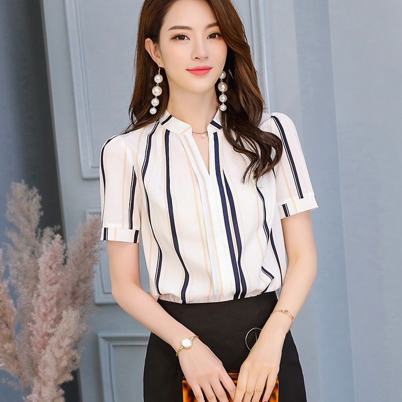 Compra Tops De Las Mujeres Desgaste Otoño Invierno Blusa Camisa Delgada  Oficina Blusas Femininas Elegante Rayas De Manga Corta De Ocio De Gasa  Camisas Barato | Entrega Rápida Y Calidad | Es.Dhgate
