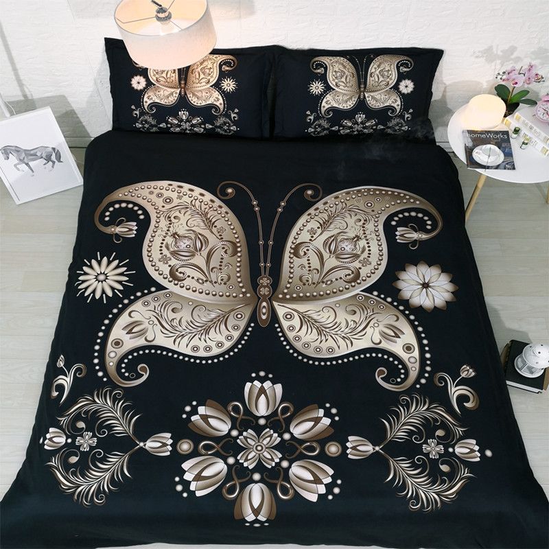 Fanaijia 3d Butterfly Bedding Sets King Size Black Duvet Cover Set