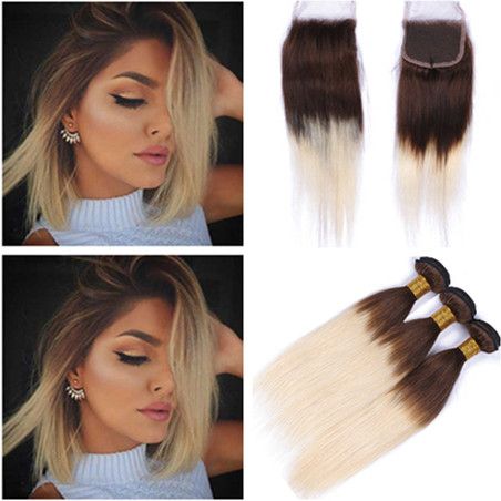 Cheap Indian Human Hair Straight 4 613 Blonde Ombre Weave Bundles