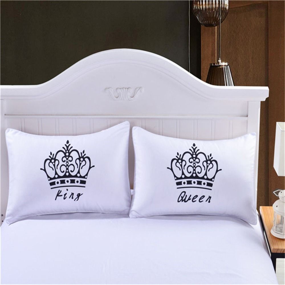 4 Styles White Romantic Mr Mrs Pillow Case Couple King Queen His