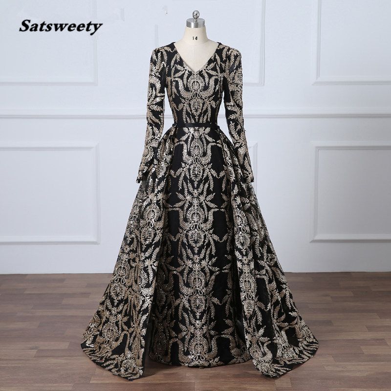 Acquistare Prom Dress Abito Convenzionale Musulmana Treno Rimovibile Glitter  Nero Paillettes Abito Da Sera Vestito Lungo Arabia Saudita Economico |  Consegna Veloce E Qualità | DHgate Italy