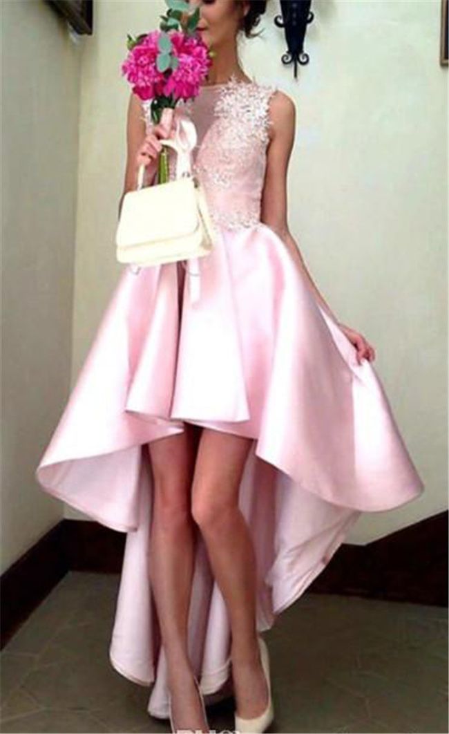 pink high low prom dress