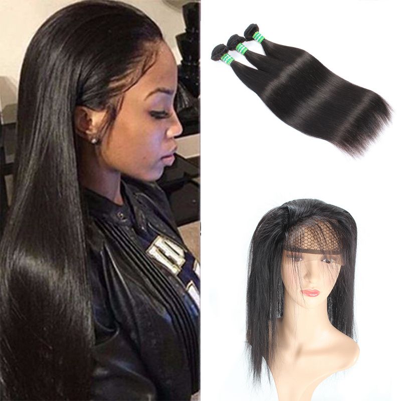 360 Lace Frontal With Bundles Malaysian Straight Virgin Human Hair With Closure 360 Frontal With 3bundles 8a Cheap Pre Plucked Lace Frontal Weave Hair