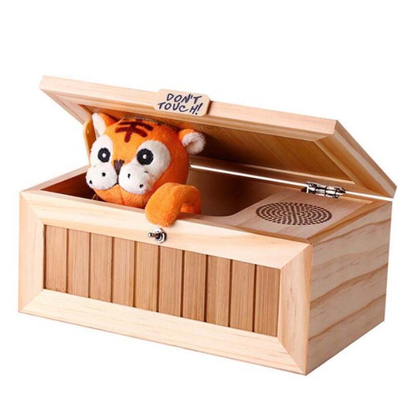 Wooden Electronic Useless Box Cute Tiger Funny Toy Gift For Boy