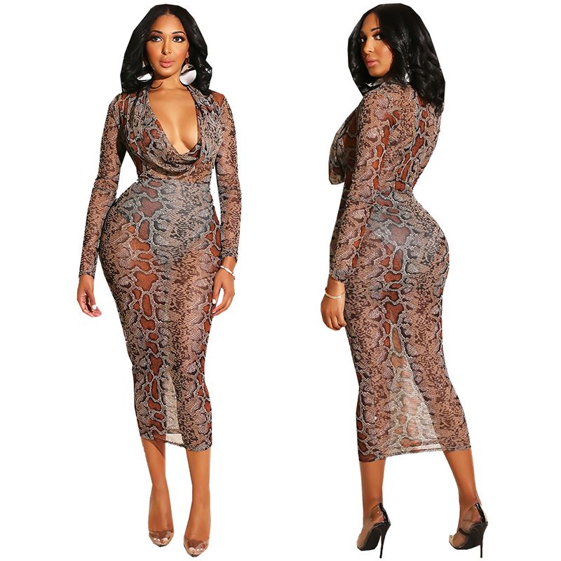 snake print mesh dress