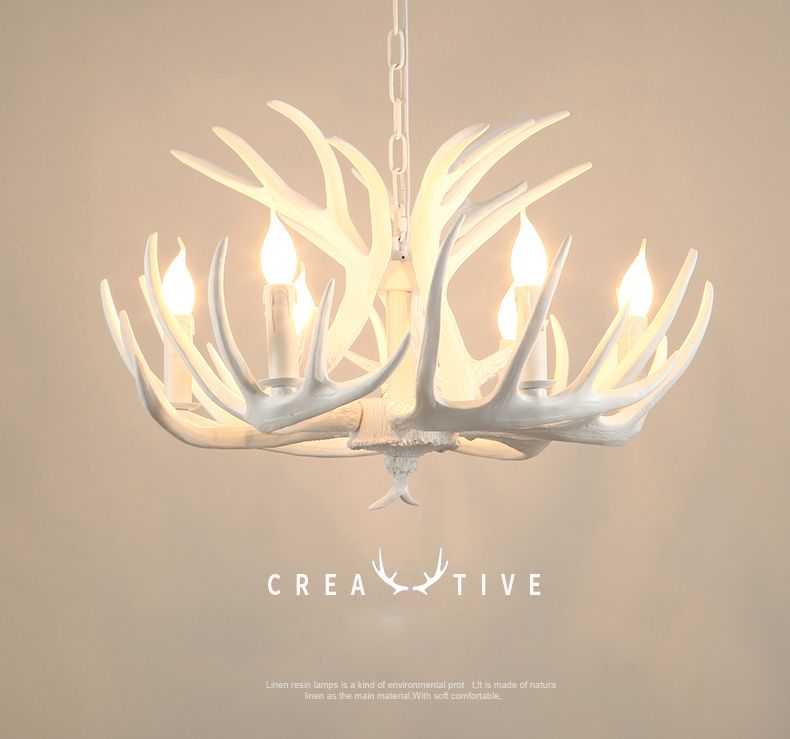 Girban Brand Candle Antler Chandelier Retro Resin Deer Horn Lamps