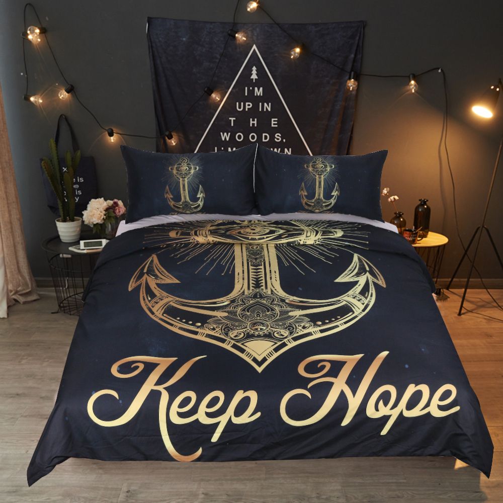 Golden Anchor Duvet Cover Set With Pillowcase Retro Bedding Set