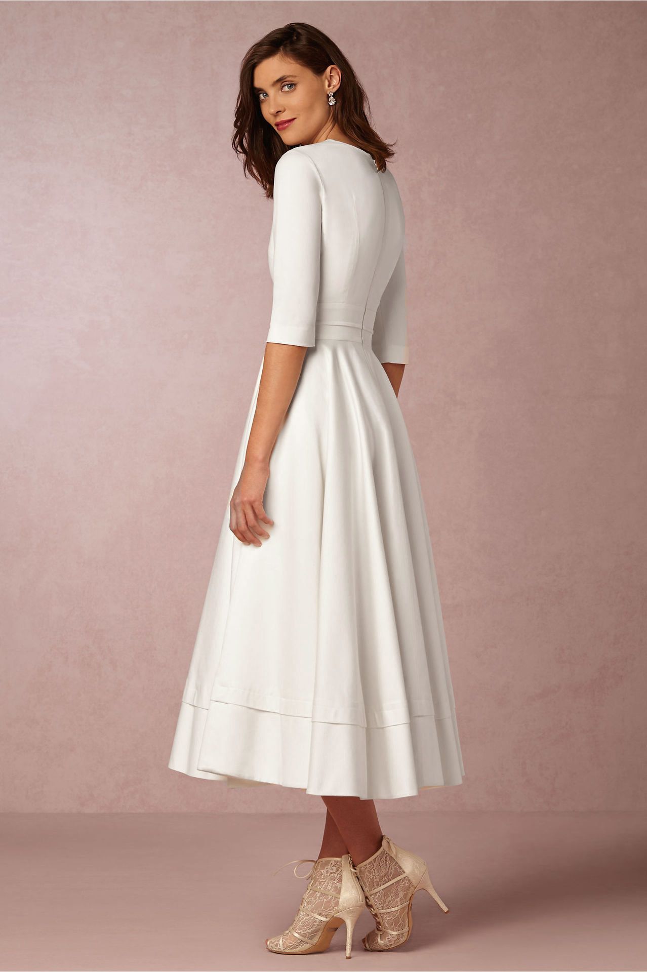 white calf length dress