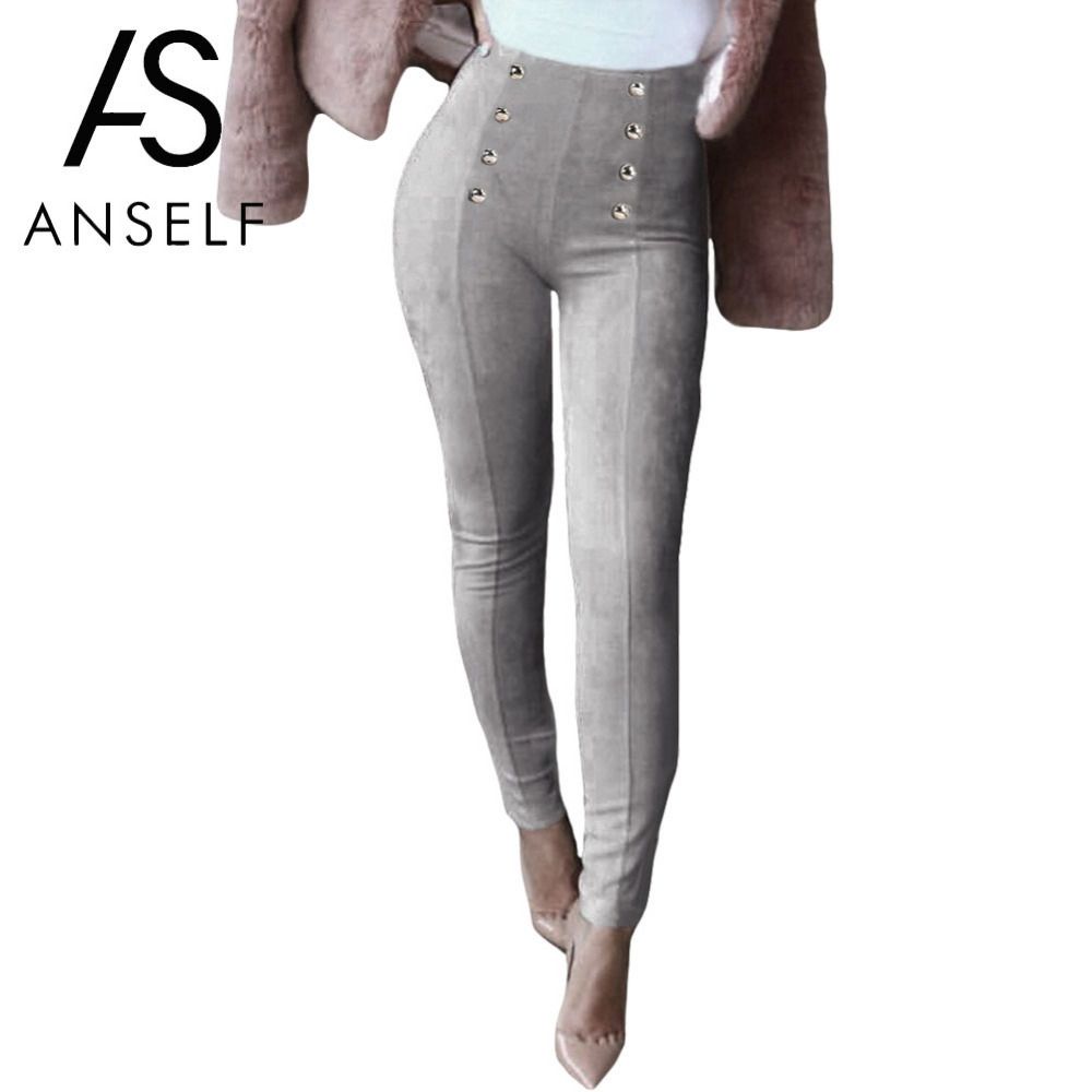Anself High Waist Faux Suede Pants 
